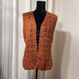 Crochet Vest Rust Orange Handmade